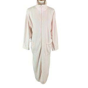 Amanda Stewart Pink Zip Front Robe Lounge Wear Housecoat Pockets Medium